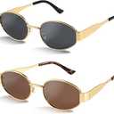 livho 2025 Trendy Oval Sunglasses - Stylish Polarized Shades for Everyday - Retro Metal Frames (1 Pack, Gold Brown)