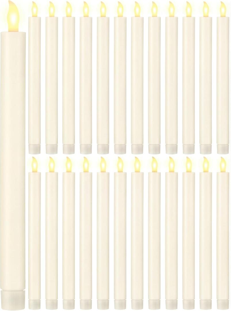 Treela 24 Pcs Flameless Taper Candles Battery Operated Bulk Fake Candles Light LED Candle Sticks Flickering Tapered for Easter Wedding Anniversary Decoration(Simple,10 Inch,Ivory)
