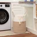 OIAHOMY Large Laundry Basket Hamper - 100L Cotton Rope Woven Basket for Blankets, Toys, Clothes - Tall Decorative Nursery Hamper with Long Handles, Brown/White
