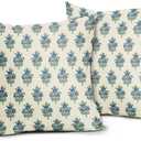 Sage Green Blue Floral Block Print Pillow Covers 20x20 Set of 2 Spring Flower Pattern Decorative Throw Pillowcases Outdoor Rustic Farmhouse Square Cushion Cases Decor for Home Couch Sofa Bed