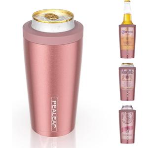 4 in 1 Insulated Slim Can Cooler for 12 OZ Cans and Beer Bottle - Keep 8 Hours Cold, Easy to Hold - Stainless Steel Can Holder, Double Walled Can Insulator for Hard Seltzer and More (Rose Gold)