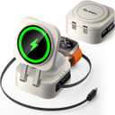 Retractable 3 in 1 Charging Station for Apple [Built in Cable] 22.5W Fast for Magsafe Wireless Charger, Travel Essentials, Magnetic Foldable Stand for iPhone 17 Air Pro Max 16 15 iWatch Airpods (White)