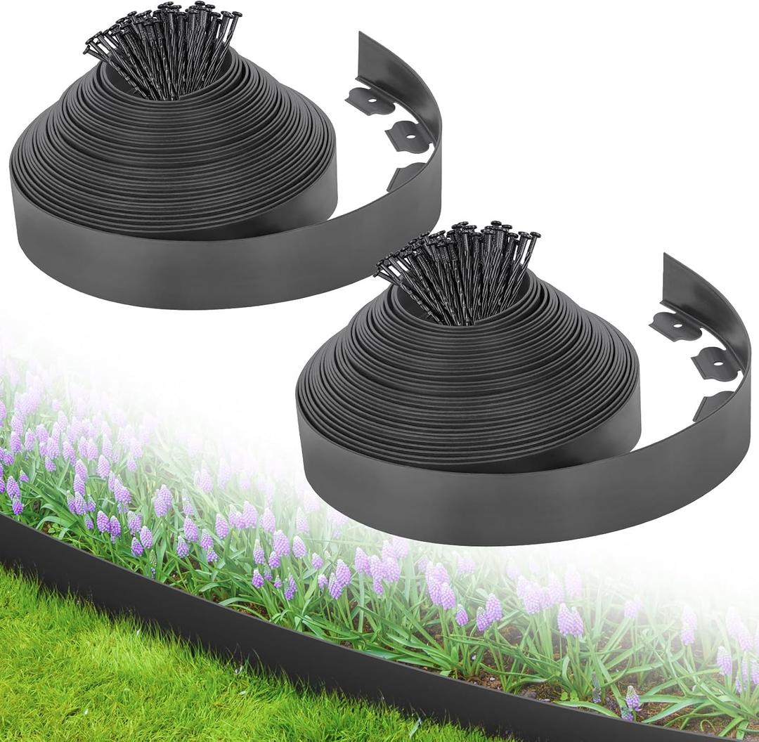 3-Inch x 100 FT Landscape Edging Border Kit with 150 Stakes, Plastic Garden Edging Border, Flexible No Dig Lawn Edging Border for Garden Flower Beds Yard Pathway Paver (Black)
