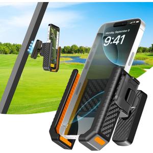 Magnetic Golf Cart Phone Holder  N52 Magnets, 360 Rotation, One-Touch Lock, Golf Phone Holder for EZGO Club Car Yamaha  Fits iPhone, Samsung & More, Golf Cart Accessory & Great Gift (balck/orange)