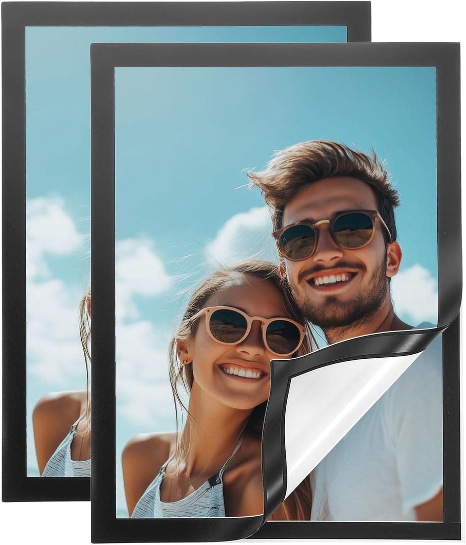 uxcell 2 Pcs Magnetic Sign Holder, 8" x 11.5" Self-Adhesive Magnetic Wall Signs Holder Magnetic Picture Frame Document Holder for Home Office Wall Window Displays, Black