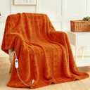 Heated Blanket Electric Heating Blanket Waffle with 12 Heat Levels, Fast Heating Blanket with 1-12 Timer, Overheat Protection with ETL & FCC for Bed Home Office Sofa -Orange -Single(50"x60")