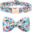 Lionheart glory Dog Collar Bow Collar Floral Dog Collar with Bow Tie Spring Summer Cute Collar Dog Boy or Girl Dog Collars Soft Durable Adjustable Dog Collars for Large Dogs, Size: Large (Pack of 1）