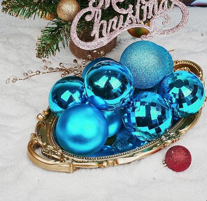 Emopeak 12Pcs Christmas Balls Ornaments for Xmas Christmas Tree  4 Style Shatterproof Christmas Tree Decorations Hanging Ball for Holiday Wedding Party Decoration (Lake Blue, 3.2"/8CM)