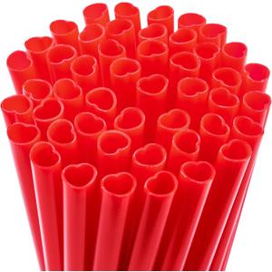JOYIN 50 Pcs Valentine's Day Heart Shaped Red Straws, 8.3 Plastic Heart Straws Disposable & Reusable, Valentines Day Birthday Wedding Party Bridal Shower Cocktail & Soft Drinks Tableware Supplies