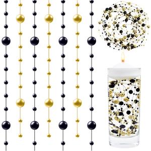 LAIDANLA 30 Pcs Black and Gold Artificial Floating Pearls for Vases Faux Pearl Beads String for Vase Filler Floating Candle Wedding Birthday Party Garland Table Decor