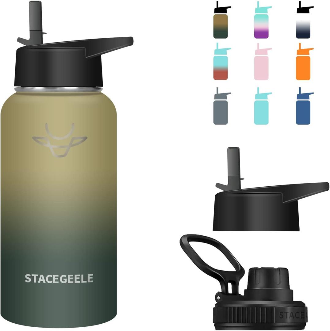 STACEGEELE Insulated Vacuum Water Bottle with Spout Lid & Screw on Top | Stainless Steel Flask for Kids Leak Proof Lightweight Eco Friendly 18oz / 24oz / 32 oz / 40oz(32oz Nightfall)