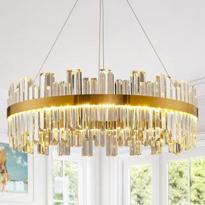 23.6" Dimmable Modern LED Crystal Chandeliers,Gold Chandelier Light Fixture, 3 Colors Contemporary Pendant Ceiling Light for Dining Room Living Room Kitchen Island Entryway Foyer ,With Remote Control