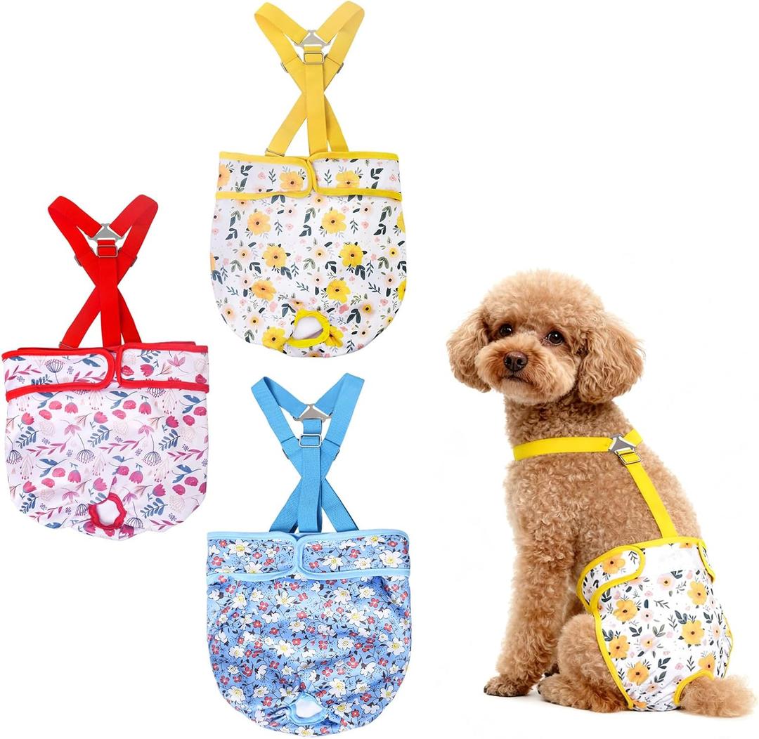 3 Pack Washable Dog Diapers Female with Suspenders Diaper for Dogs Reusable Dog Diapers Dog Period Panties for Doggie in Cycle (Medium)