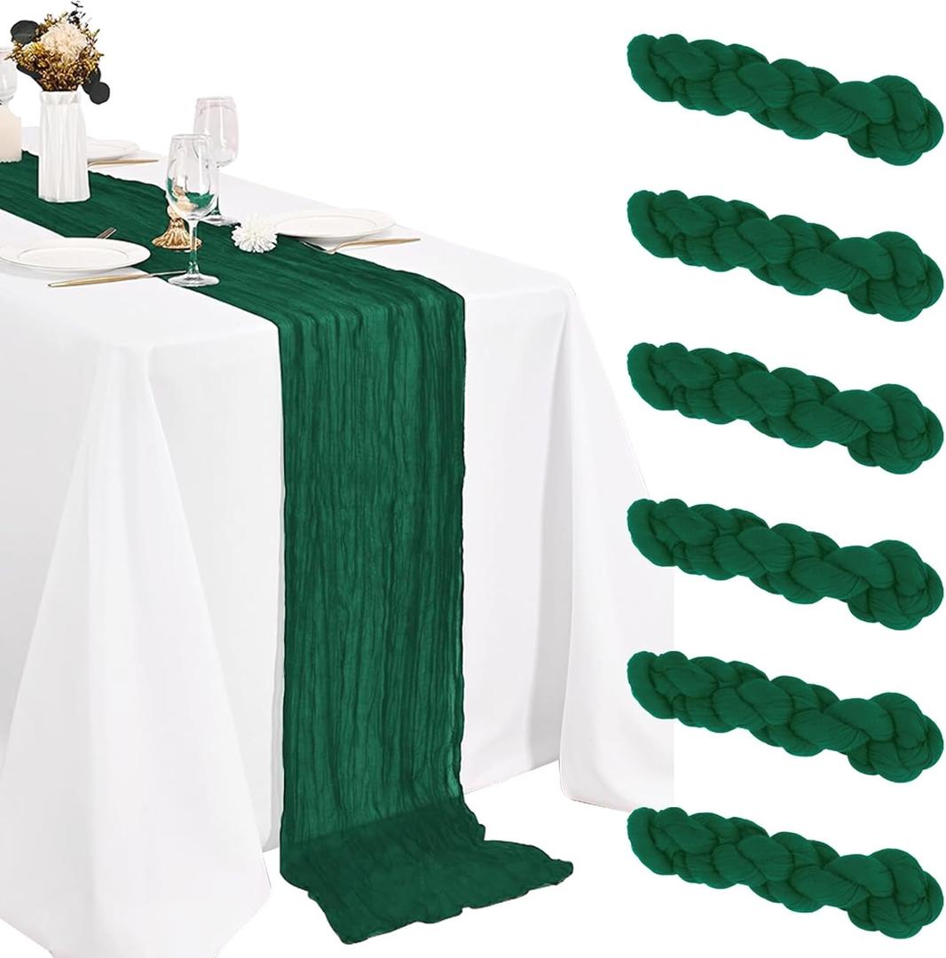 6 Pack Cheesecloth Table Runner 20 x 120 Inch Emeral Boho Gauze Cheese Cloth Table Runners 10 FT Long Rustic Sheer Table Decorations for Wedding Party Baby Bridal Shower Birthday Holiday Home