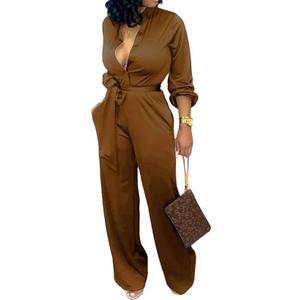 Jumpsuits for Women Formal Sexy Elegant Long Straight Pants Busineess Party Jumpsuit with Belt Pockets, L