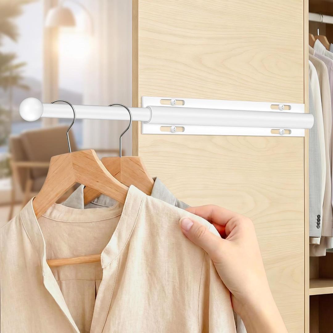 Luvenia Valet Rod,Adjustable Closet Rod 12in Heavy Duty Stainless Steel,Closet Rods For Hanging Clothes Retractable Slide Out Valet Rod For Closet Pull Out For Closet, Laundry Room, Bedroom(White)