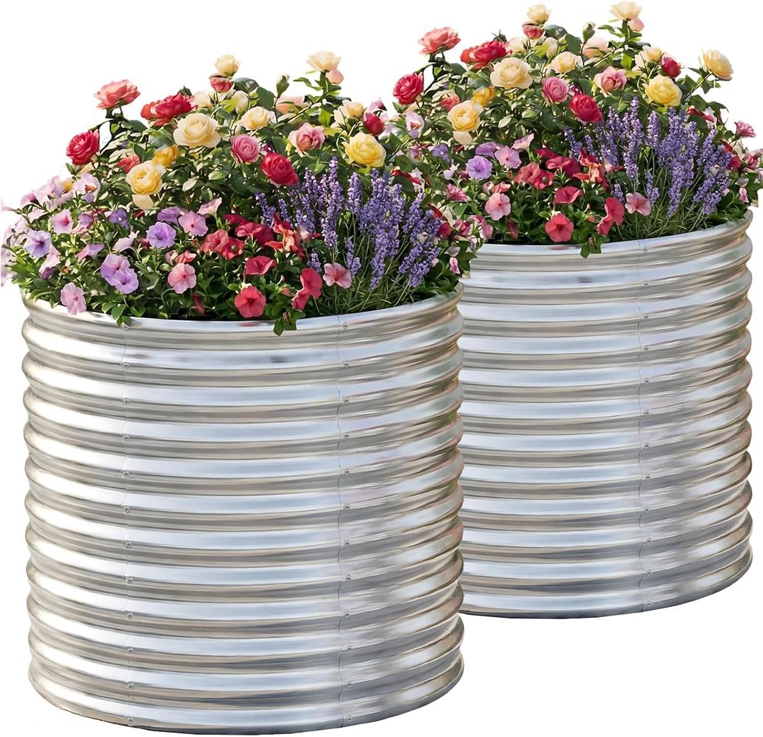 2 Pack 3x3x3ft Round Galvanized Raised Garden Bed Outdoor Metal Planter Bed Box for Vegetables Gardening