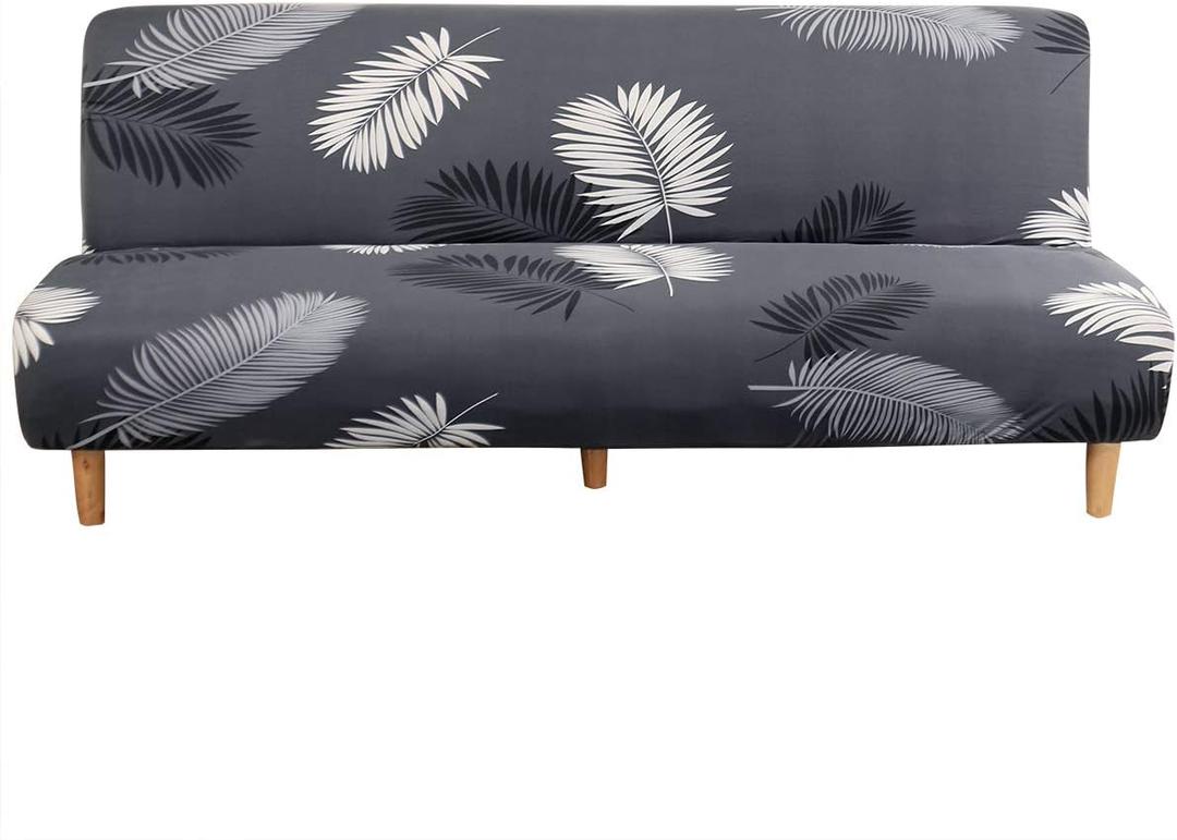 MIFXIN Armless Sofa Cover Futon Slipcover Stretch Elastic Folding Sofa Bed Non-Armrest Couch Furniture Protector Spandex Printed Washable Sofa Cover Without Armrests (Grey Feather)