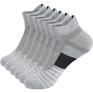 Men's Activewear Ankle Socks 6 Pairs, Men's Running Socks Low Cut Compression Running Sock with Ankle Support (Grey)