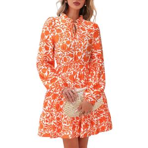 BTFBM Women Fall Dresses 2026 Floral Long Sleeve Mini Boho Dress (White, L)