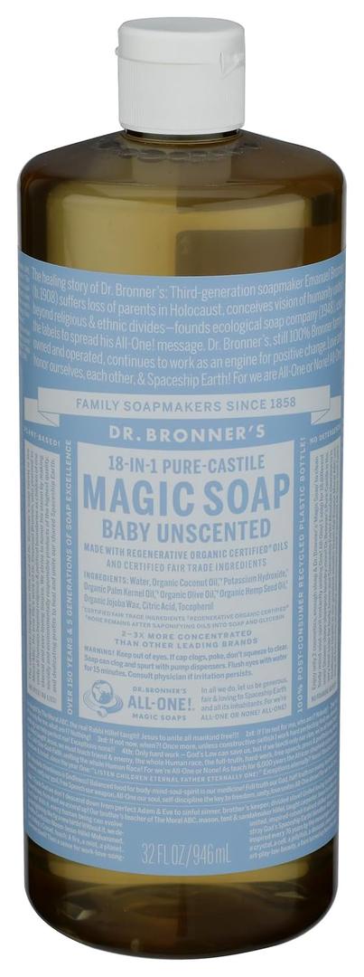 Dr. Bronners Baby Unscented Liquid Castile Soap, 32 FZ
