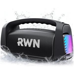 RWN Outdoor Bluetooth Speaker: 160W Loud Sound, IP67 Waterproof with 24H Playtime, Fast Charge, Bass, TWS, Portable Wireless Speakers with Light Show for House, Party, Projector, Beach (Black)