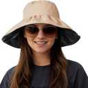 Wide Brim Sun Hats for Women Summer UPF50+ Foldable Beach Hat for Gardening Hiking Fishing Apricot