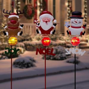 Christmas Solar Garden Lights,3 Pack Santa Claus Snowman Reindeer Solar Stake Lights,Xmas Figurine Lights for Yard Lawn Porch Holiday Decor for Women