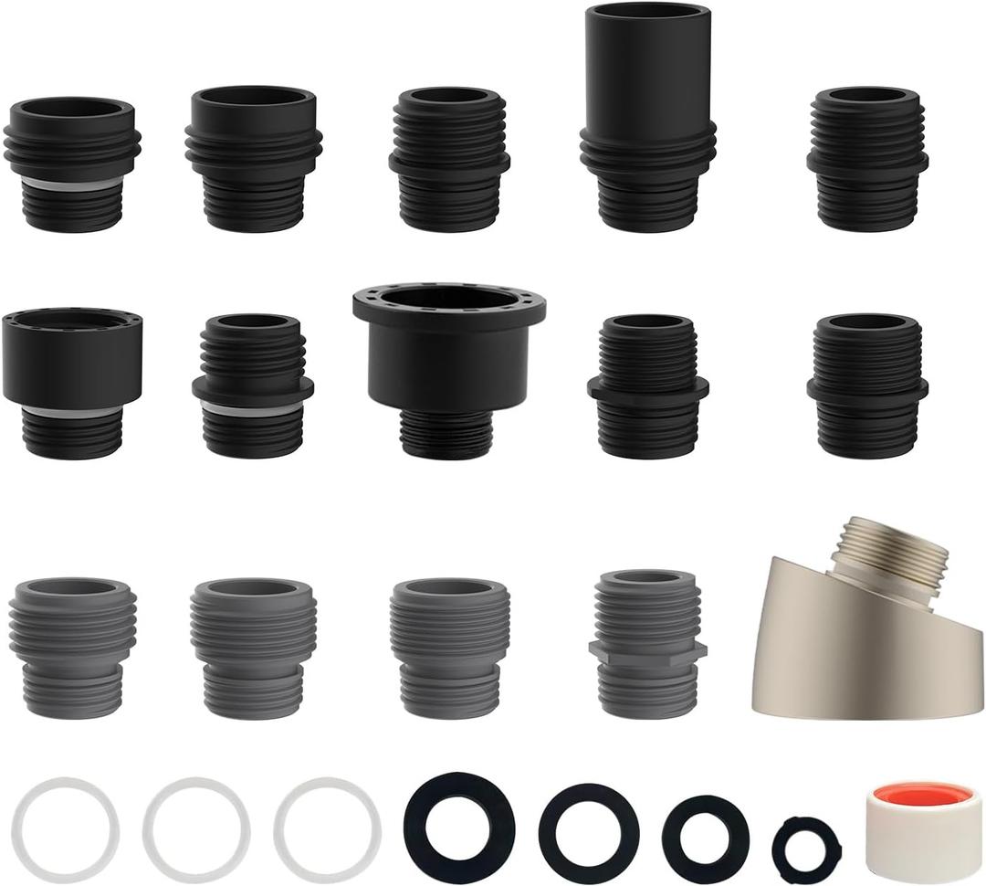 Hibbent 15 Pieces Pull Down Kitchen Faucet Head Adapter Kits with Curved Adapter, Multiple Sink Spray Head Adapters Compatible with Moen, American Standard, Delta, Kohler Faucets