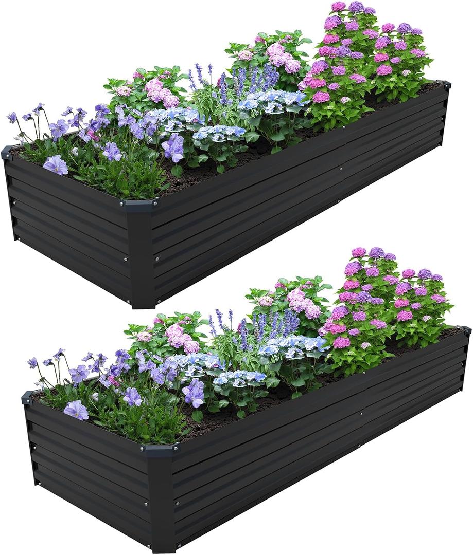 821FT(2PCS) Galvanized Raised Garden Bed Kit Metal Planter Boxes,Large Outdoor Planters Garden for Planting Vegetables,Flowers,Herbs -Black