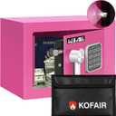 Safe Box for Home Safe (0.23 Cubic Feet) with Fireproof Bag, Personal for Money Safe for Cash Saving, Mini Safety with Key, Digital Safety with Light, Money Lock Box (Pink)