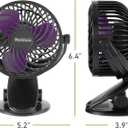 Holmes 4 On-The-Go Personal Fan with Clip 3 Speeds, 360 Rotation, Rechargeable Battery, USB-C Charging, Compact, Black with Purple Blades, Ideal for Desks & Personal Spaces