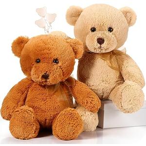 Wettarn 1 Pack Plush Bear Stuffed Animal 18 Inch Cuddly Stuffed Bears Plush with Bow for Kids Birthday Children's Day Baby Shower Party Favor Decors(Light Brown)