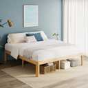 18 Inch High Bamboo Wood King Size Bed Frame Platform, Steel Slat Support King Bed Frame, Sturdy, No Box Spring Needed, Easy Assembly, Noise Free