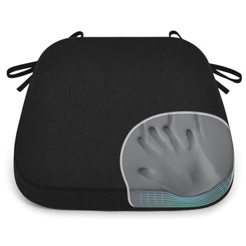 Shinnwa Dining Chair Pads, Patented Design Memory Foam Kitchen Chair Cushions with Ties and Washable Cover, 17" x 16" x 2", Black