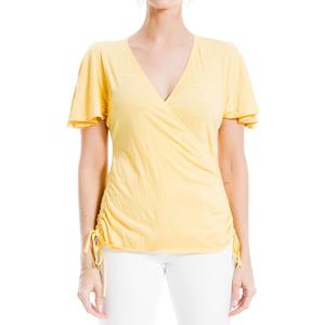 Max Studio Women's Side Cinched Surplice Neck Top, Sunshine, Small