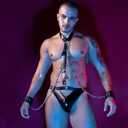 BDSM Men's cosplay Sexy Underwear police Costume Lingerie Pajamas Uniform bar Nightclub Stage Performance party Christmas, One Size:waist 27.5"- 36",hip 41