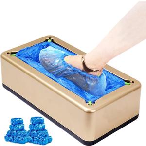 Automatic Shoe Cover Machine with 200 Disposable Shoe Covers Auto Shoe Covers Dispenser for indoors Use Disposable Non-slip Waterproof Shoe Covers for Home, Offices, Factories (Gold)