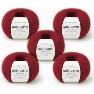 Silk Mohair Yarn for Knitting  Lace Weight Mohair Yarn with Silk, Made in Italy  Red-6026, 5 Skeins