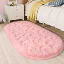 LOCHAS Bedroom Rug 2.6' x 5.3', Pink Fluffy Shaggy Area Rug for Bedroom Bedside, Soft Oval Throw Rugs Carpet for Kids Girls Nursery Living Room Home Decor