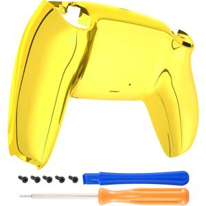 eXtremeRate Chrome Gold Glossy Bottom Shell for DualSense 5 Controller, Custom Back Housing for PS5 Controller, Replacement Back Shell Cover for Playstation 5 Controller
