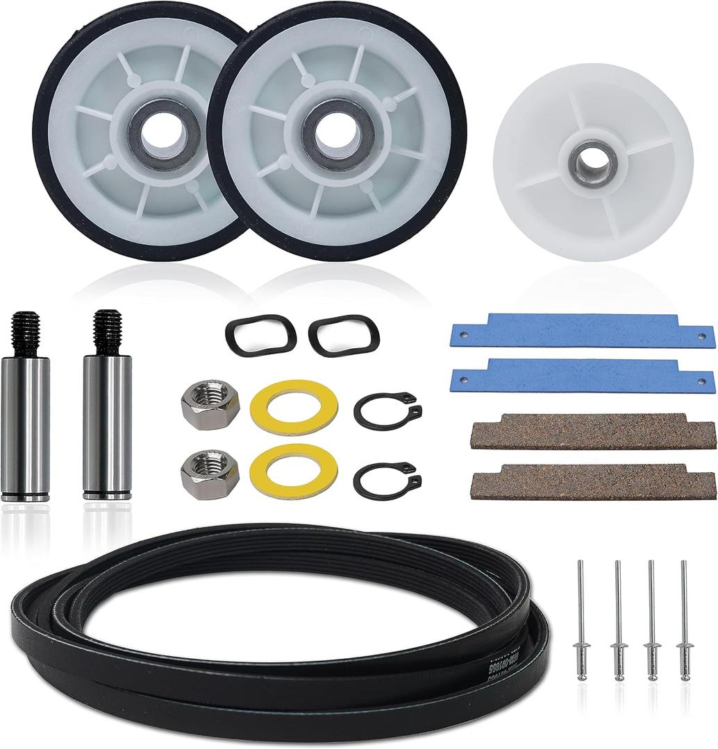 AZ4U Dryer Repair Kit Drum Rollers 12001541 303373K W10116741 303373, Belt 33002535 WP33002535 33001777, Idler Pulley 6-3700340 WP6-3700340 Replace For Maytag Neptune 3000 Series MDE6000AYW MDE5500AYW