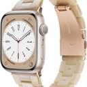 Resin Watch Band Compatible with Apple Watch Band for Women 42mm 44mm 45mm Tortoise Metal Buckle Wristband Bracelet Strap for iWatch Series 10 9 8 7 6 5 4 3 2 1 SE(Beige)