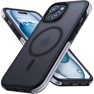 Lamicall Magnetic Phone Case for iPhone 15 for MagSafe - [18 FT Mil-Grade Drop Protection] Phone Case with Air Bumpers and Raised Edges, Shockproof Case for iPhone 15 Phone Case, Black