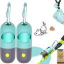 Dog Poop Waste Bags Holder with LED Flashlight|Cute Doggie Poo Bags Dispenser for Pet Leash|Trash Waste Bags Carrier with Potty Bags Clip Fastener LR44 Button Cells Included(2 Pack) (Crystal Blue)