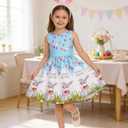 Gorkonpy Easter Dresses for Girls Toddlers Kids Bunny Flower Dress for Spring Party (Blue)