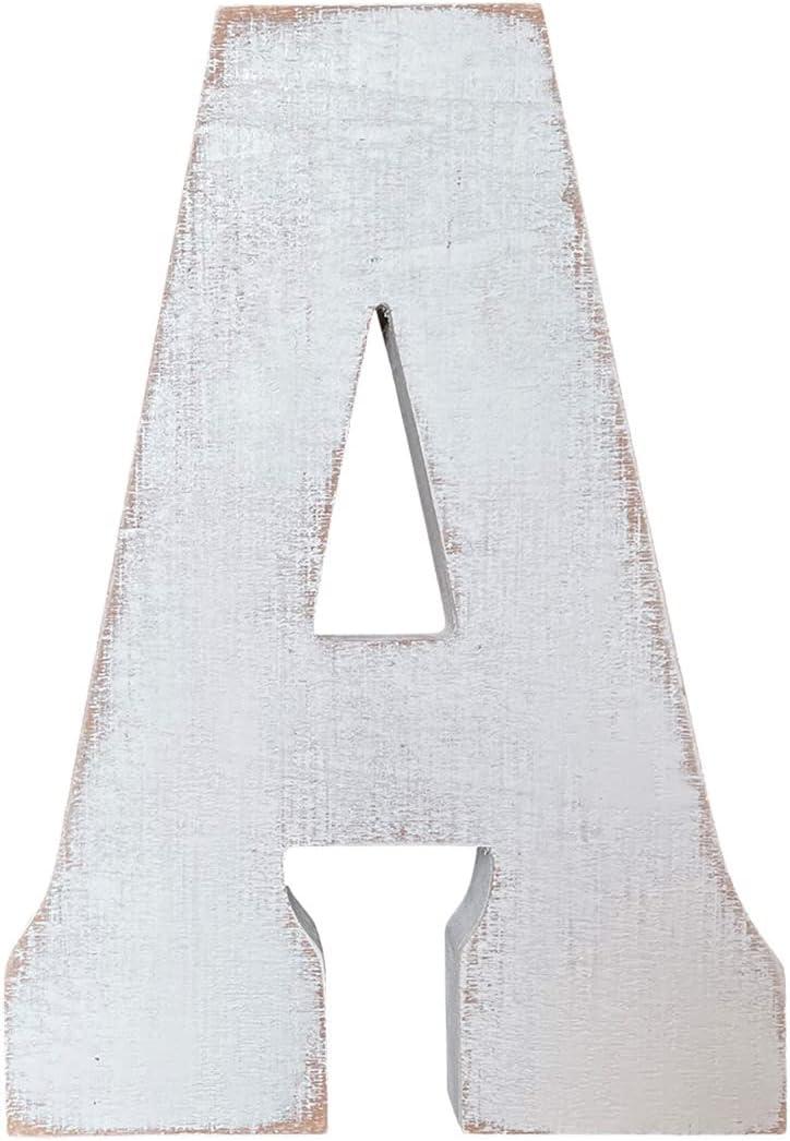 ABELOTS Large Wood Letter Distressed White Wash Alphabet Wall Dcor Monogram Letter Alphabet Letters Free Standing Letters Wall Letters (A)