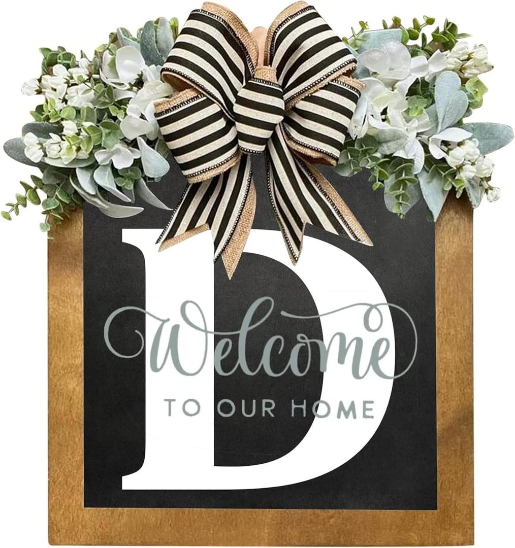 16'' Personalized Last Name Welcome Sign, Door Wreaths for Front Door Outside, Spring Wreath for Front Door Decor, Farmhouse New Home Gifts for Home (D)