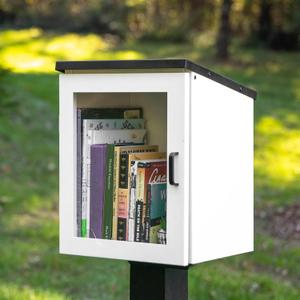 Ilyapa Outdoor Library Book Box - Free Literature Exchange Kit for Outside - White Powder Coated Steel Cabinet for Sharing Books - With Easy 4x4 Post Mount - 13x11x17 Inch