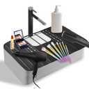 Sink Foldable Cover for Counter Space - Makeup Brush Cleaning Mat - Bathroom Makeup Tools Organizer Space Saver Bathroom Sink Silicone Cover (Black)